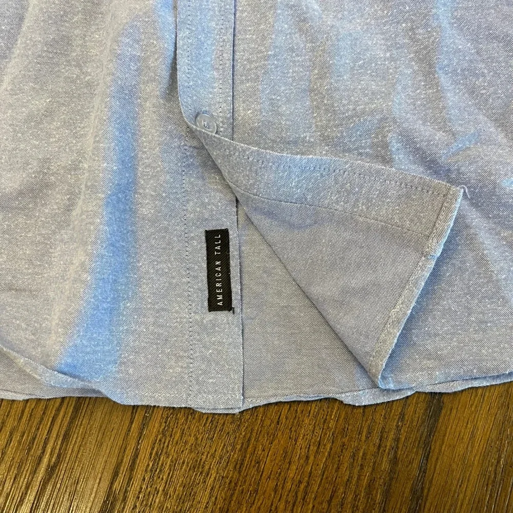 American Tall Button Down Shirt Cotton Chambray Blue Long Sleeve Classic Tall